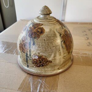 Healy Pottery Ireland Butter Dish Lid Blue Bud Leaf Design Stoneware GUC "BIN E"